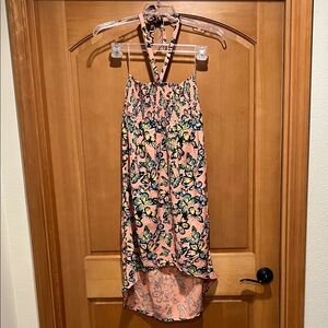 Colorful Smocked Halter Dress in Peach and Black
